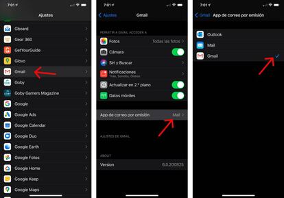 Configurar gmail como app de correo predeterminada.