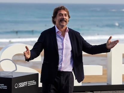 El actor Javier Bardem posa los medios en el estreno de la película 'El buen patrón', de Fernando León de Aranoa, en el Festival de San Sebastián en 2021.