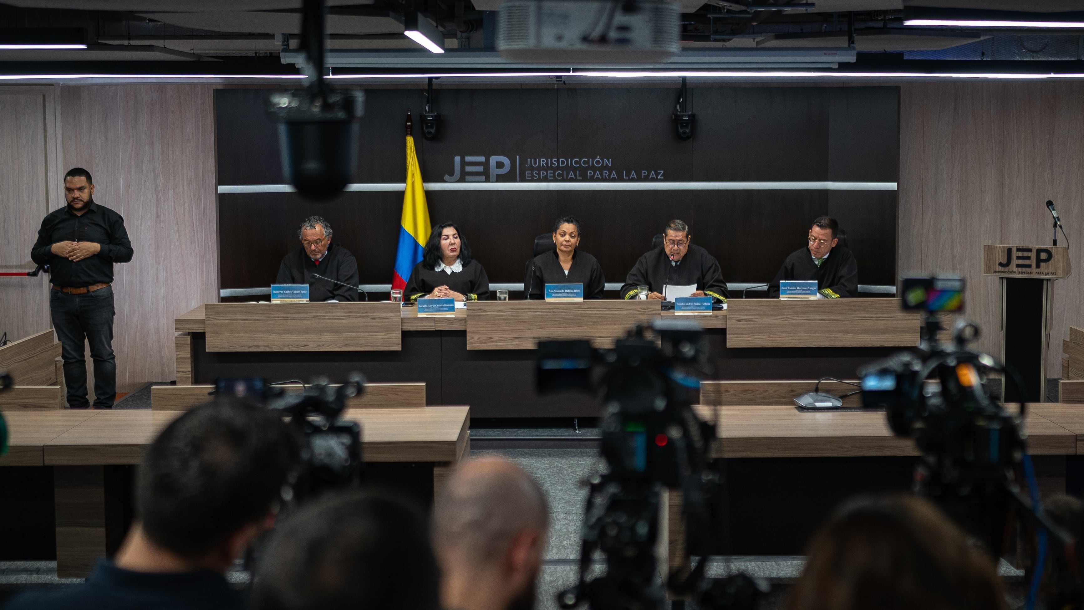 Sesión de sentencia contra las FARC-EP en Bogotá (Colombia), el 16 de agosto.