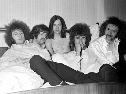 De izquierda a derecha: Wally Waller, Skip Alan, Phil May, John Povey y Dick Taylor. Pretty Things en 1967 en Dinamarca.
