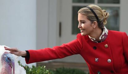 Ivanka Trump acaricia el pavo indultado por su padre, el presidente Trump, en la Casa Blanca, dos días antes de Acción de Gracias.