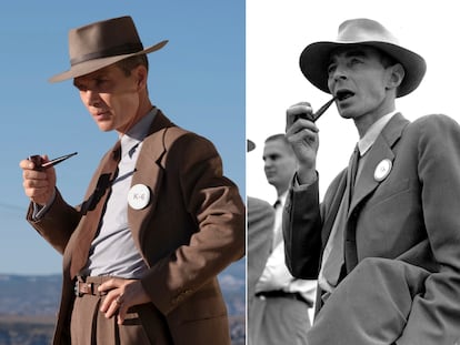 El actor irlandés Cillian Murphy obtuvo el Oscar en la que fue su primera nominación por interpretar a Robert Oppenheimer (d), quien aparece fotografiado en el rancho de Nuevo México donde se probó la bomba atómica en septiembre de 1945.