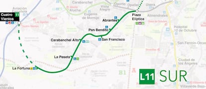 Ampliación de la línea 11 de metro, en una captura extraída de las redes de Metro Madrid.