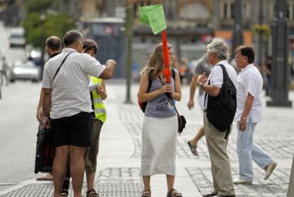 Una de las informadoras itinerantes que entraron en la Puerta del Sol después del mediodía.