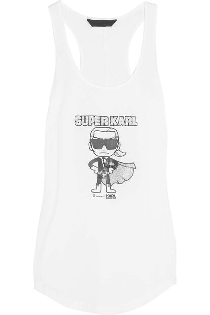 Karl Lagerfeld estampa camisetas con su propia caricatura haciendo un guiño a Superman (80 euros).