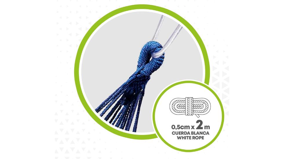 La hamaca cuenta con una cuerda blanca de dos metros.