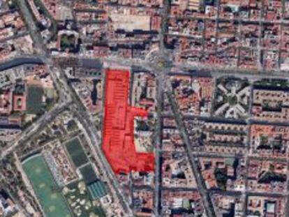 En rojo, la zona afectada que subasta Metro de Madrid.