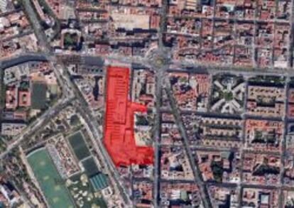 En rojo, la zona afectada que subasta Metro de Madrid.