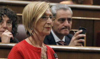 La líder de UPyD, Rosa Díez, durante su intervención este miércoles en el Congreso de los Diputados.
