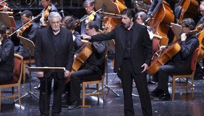 Plácido Domingo (izquierda) y Roberto Tagliavini en el estreno de "I due Foscari".