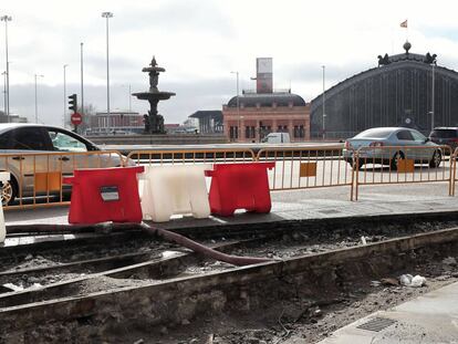 Obras en la calle Atocha de Madrid.