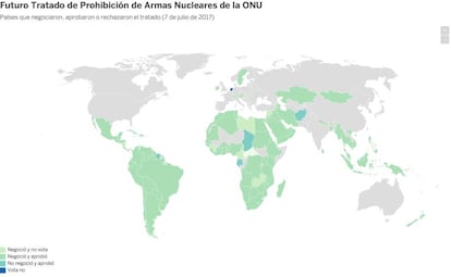 <a href="https://elpais.com/internacional/2017/10/06/actualidad/1507286780_628667.html">MAPA INTERACTIVO | Adhesiones al futuro Tratado de Prohibición de Armas Nucleares de la ONU.</a>