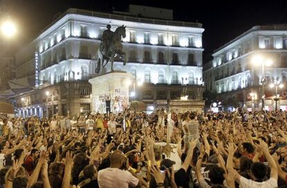 Miles de indignados en una manifestación el pasado agosto en la Puerta del Sol de Madrid.