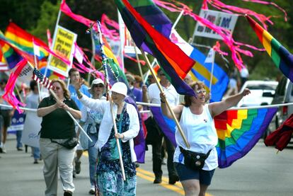 La primera manifestación del Orgullo celebrada en Plymouth, Boston, el 20 de junio de 2004.