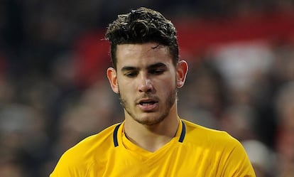 Lucas Hernández , este martes, en el encuentro contra el Sevilla.