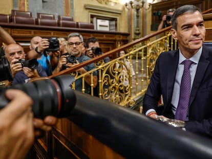 Pedro Sánchez, a su llegada a la Cámara baja, este miércoles.