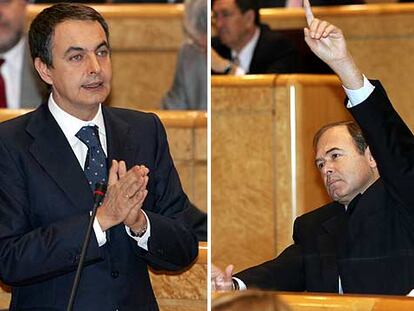 José Luis Rodríguez Zapatero, ayer en el Senado. A la derecha, el portavoz del PP, Pío García Escudero.