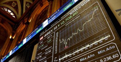 Bolsa de Madrid. El Ibex 35 subió ayer más de un 3% gracias a los resultados electorales franceses.