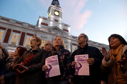 Concentración en Madrid para condenar los asesinatos por violencia machista de los primeros meses de 2020.