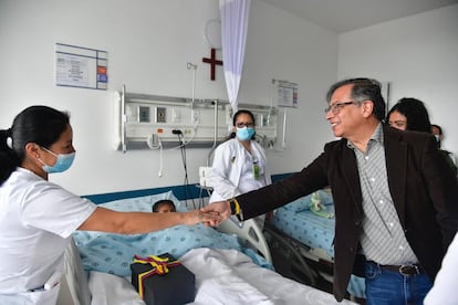 Colombian President Gustavo Petro and First Lady Verónica Alcocer, visit the children rescued from the Amazon jungle, in Bogotá, June 10, 2023.