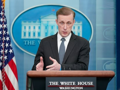 El asesor de Seguridad Nacional, Jake Sullivan, durante la rueda de prensa de este martes en la Casa Blanca.