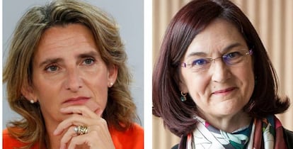 Teresa Ribera (Transición Ecológica); Cani Fernández (CNMC), y Nadia Calviño (Asuntos Económicos).