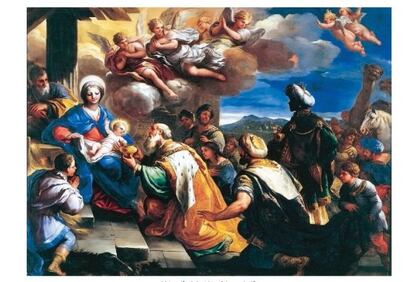 La postal ilustrada con la tabla 'Adoración de los Pastores', del maestro del siglo XVI Jacopo Bassano, con la que han felicitados la Navidad don Juan Carlos y doña Sofía.