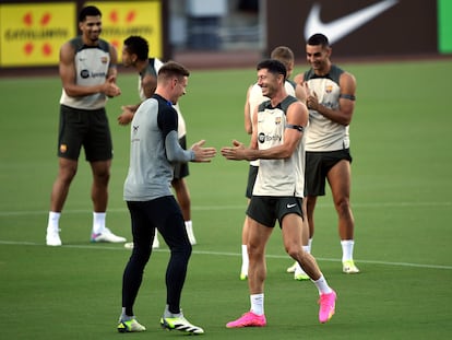 Robert Lewandowski y Marc-Andre ter Stegen, durante un entrenamiento esta temporada.