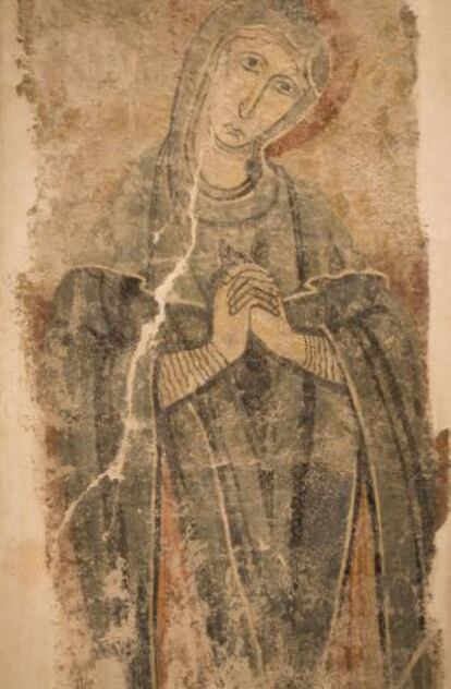 Pintura mural de Santa Eul&agrave;lia en Esta&oacute;n, del siglo XII.