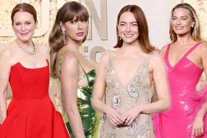 Julianne Moore, Taylor Swift, Emma Stone y Margot Robbie a su llegada a la entrega de premios de los Globos de Oro en Los Ángeles.