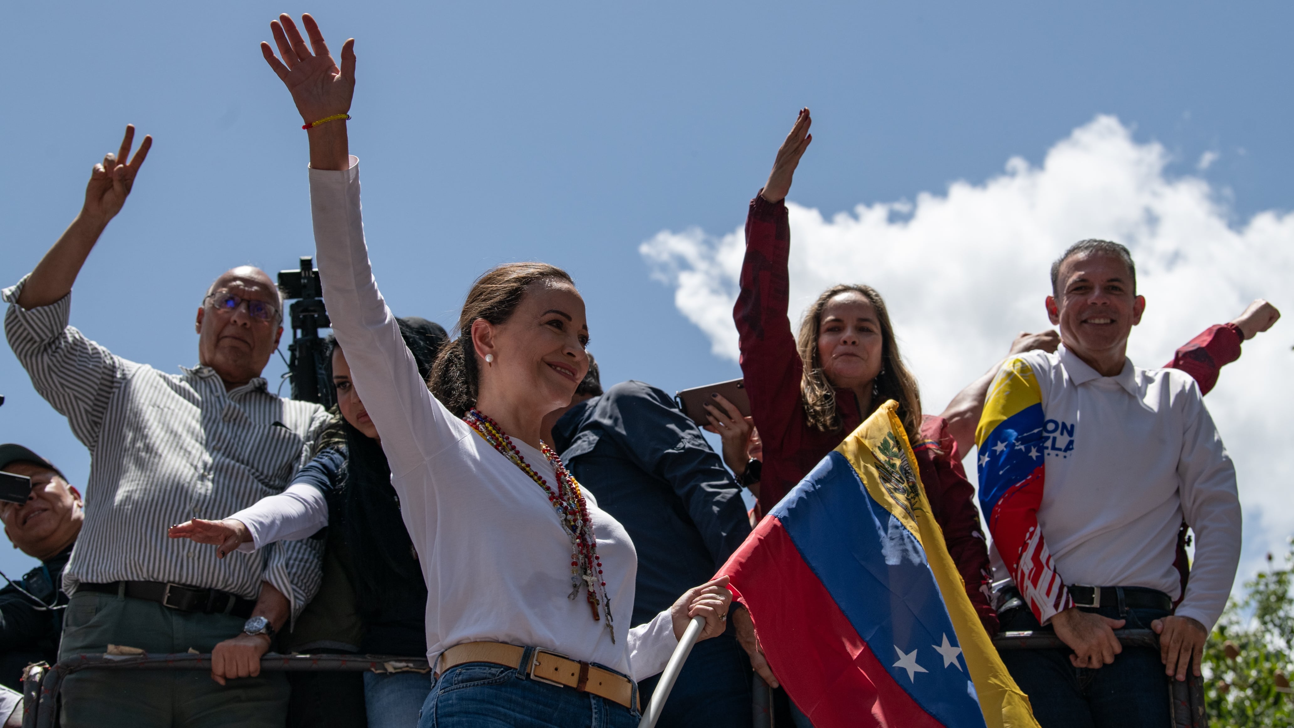 La líder de la oposición, María Corina Machado, en una protesta en Caracas.