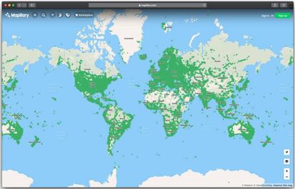 Mapa de cobertura de Mapillary.