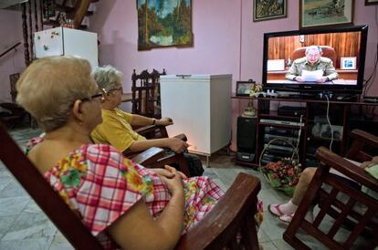 Pronunciamento de Raul Castro na TV em Cuba.