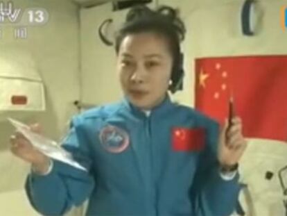 Imagen de uno de los vídeos difundidos por la astronauta Wang Yaping.