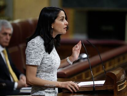 La líder de Ciudadanos, Inés Arrimadas, durante su intervención en la segunda jornada del debate del estado de la nación, este miércoles en Madrid.