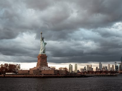 The Statue of Liberty, seen from the free Staten Island ferry.