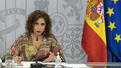 La ministra portavoz y de Hacienda, María Jesús Montero, comparece en rueda de prensa posterior al Consejo de Ministros en Moncloa.