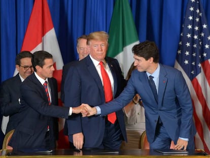 Los líderes de México, EE UU y Canadá firman el nuevo acuerdo de libre comercio durante la cumbre del G20 en Buenos Aires, el 1 de diciembre de 2018.