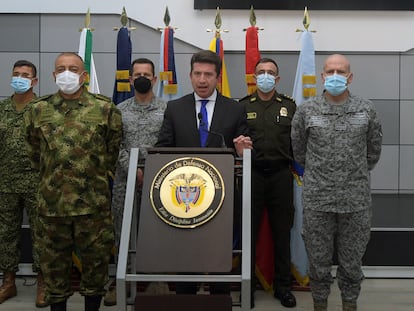 El ministro de Defensa de Colombia, Diego Molano, durante una rueda de prensa sobre el bombardeo del pasado 2 de marzo en Guaviare.