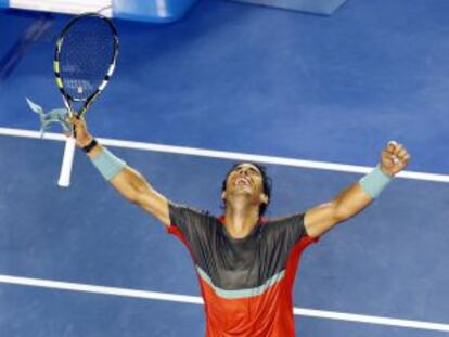 Nadal celebra su victoria sobre Monfils