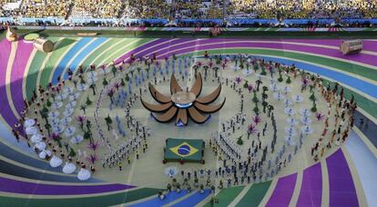 Ceremonia de inauguración en el Estadio Corinthians Arena.