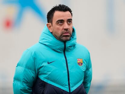 Xavi Hernández durante el entrenamiento del Barcelona en la víspera del partido de cuartos de final de la Copa del Rey contra la Real Sociedad.