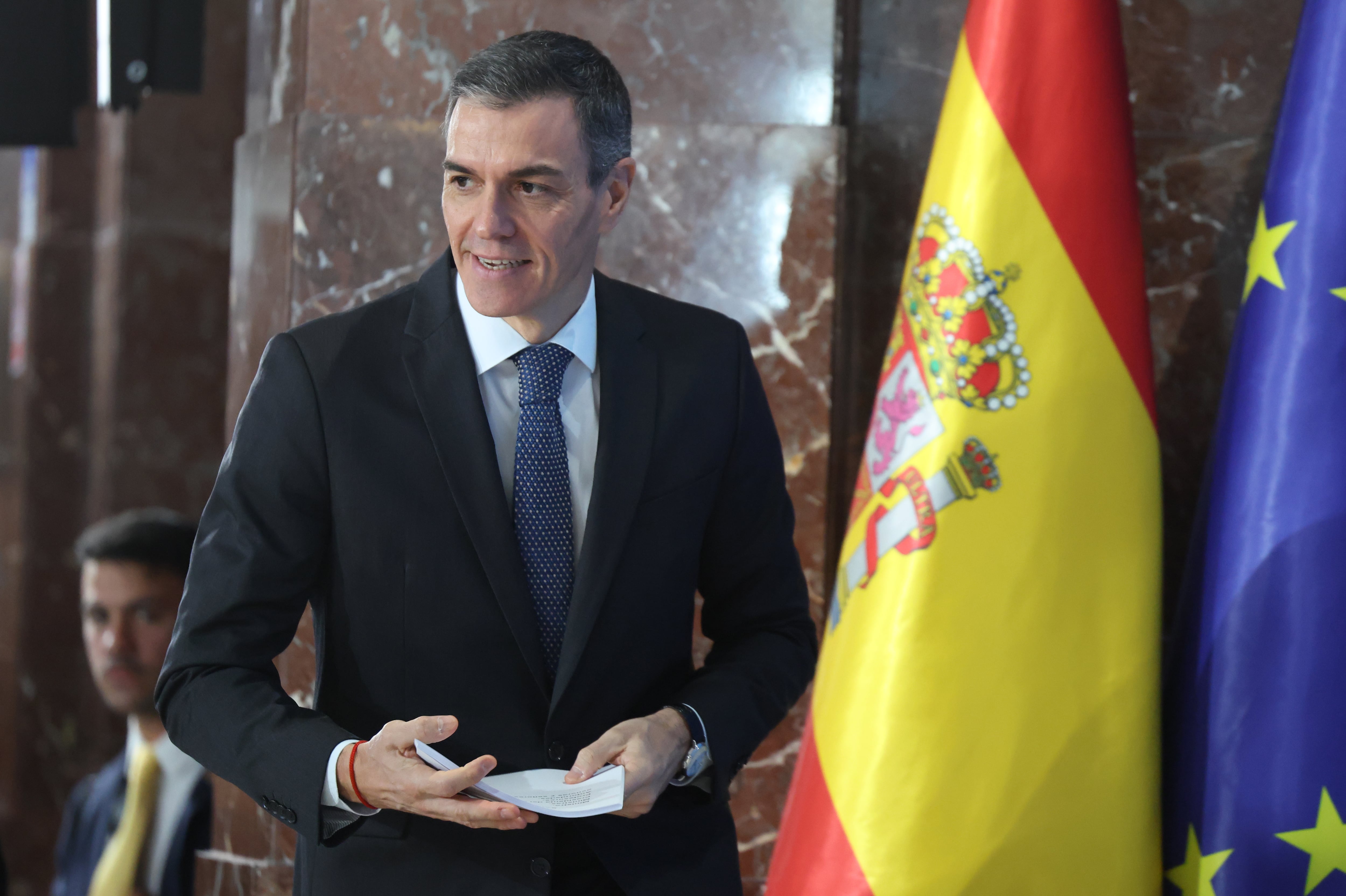 El presidente del Gobierno, Pedro Sánchez, durante la jornada ‘Desigualdad: es hora de actuar’, en la sede del Consejo Superior de Investigaciones Científicas (CSIC), este viernes.