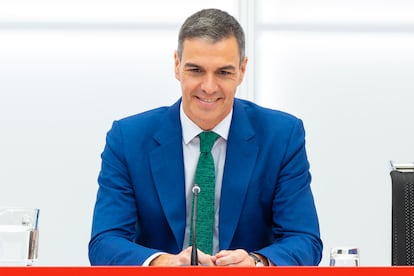 El presidente del Gobierno y secretario general del PSOE, Pedro Sánchez, preside la reunión de la Comisión Ejecutiva Federal este martes en la sede de Ferraz, en una imagen distribuida por el PSOE.