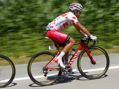 Purito, en acci&oacute;n el pasado viernes, con el maillot de la monta&ntilde;a.