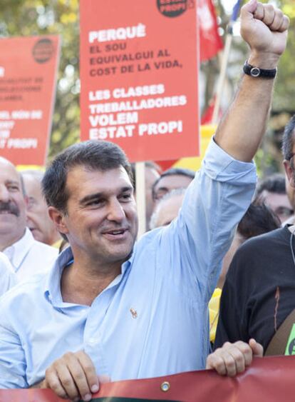 Joan Laporta, presidente del FC Barcelona, en la manifestación de la Diada Nacional de Cataluña, el 11 de septiembre, en Barcelona.