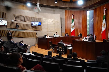 Una sesión pública del Tribunal Electoral del Poder Judicial de la Federación, en agosto de 2024 en Ciudad de México.