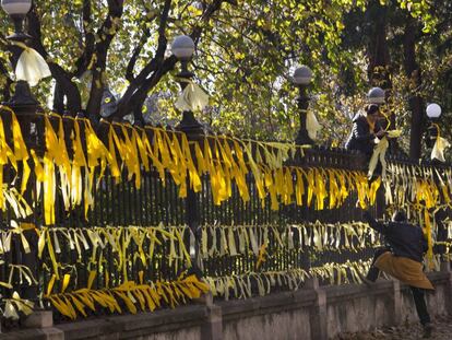 Lazos amarillos en el parque de la Ciutadella de Barcelona.