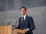 Pablo Casado, durante un acto del fondo de defensa Hyperion, celebrado en Madrid en octubre de 2025. Imagen cedida por la empresa.