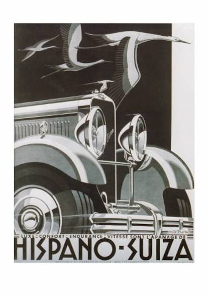 El cartell amb què La Hispano-Suiza anunciava els seus vehicles al mercat francès.